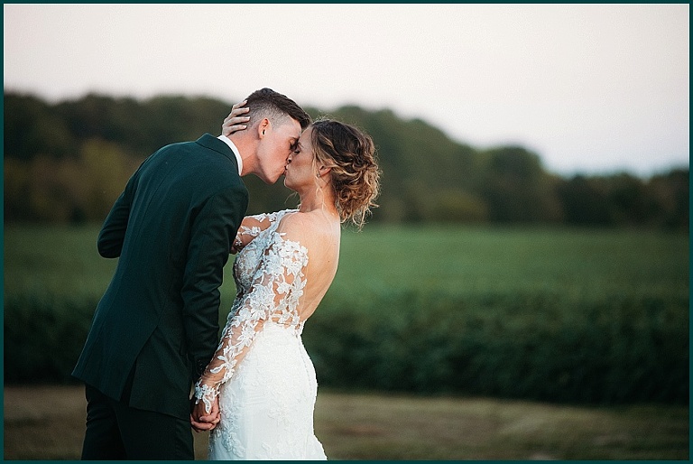 romantic rural wedding kiss bride and groom Kent Island Maryland